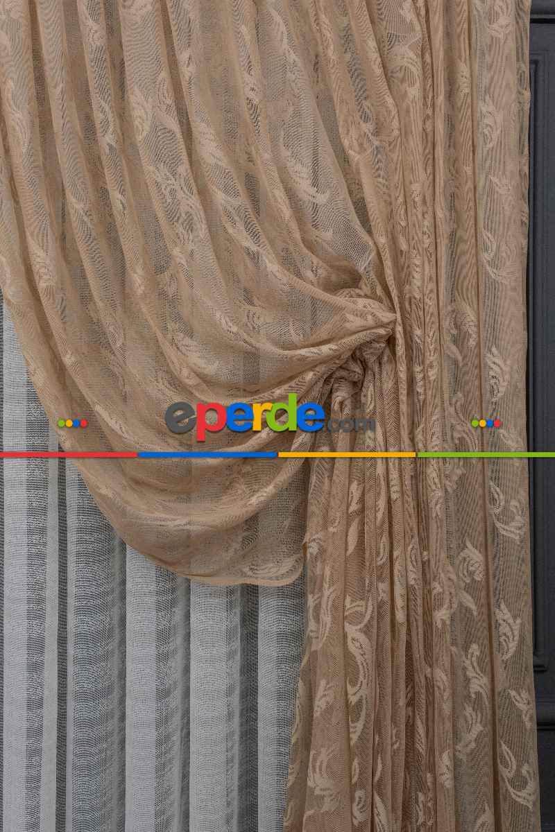 Tül Fon Vizon Bej Açık Kahverengi Renk Tülden Fon Perde - Vizon Rengi 70cm X 270cm 