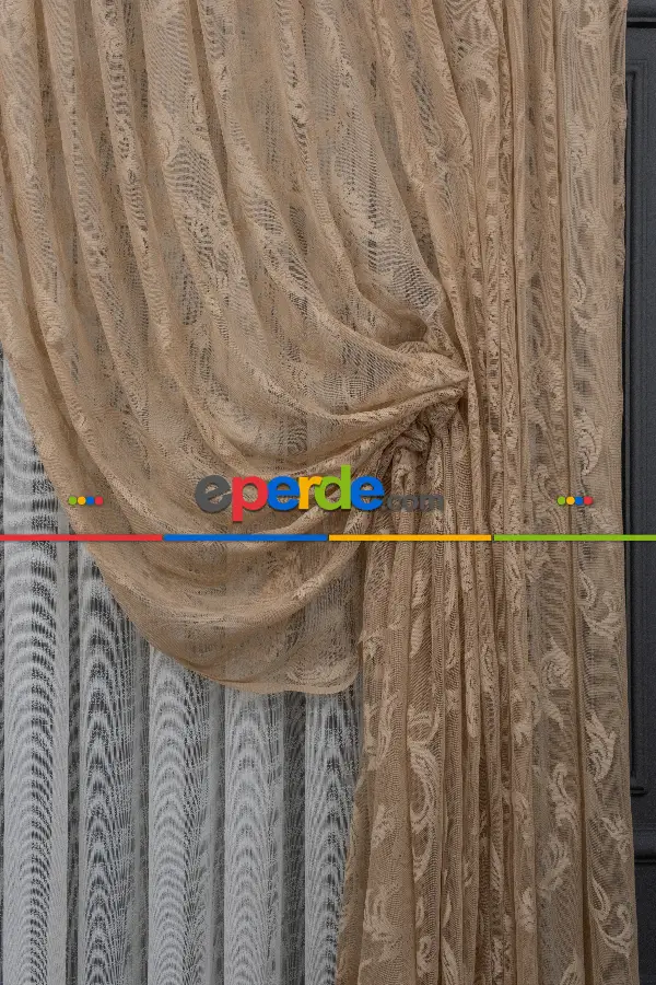 Tül Fon Vizon Bej Açık Kahverengi Renk Tülden Fon Perde - Vizon Rengi 70cm X 270cm 
