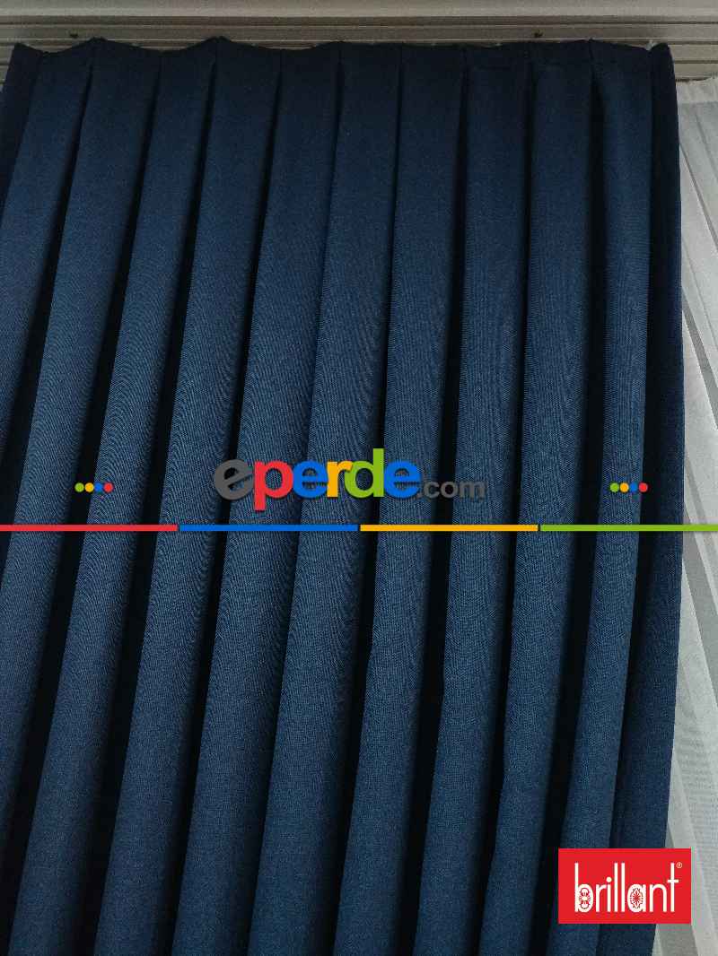 Brillant Keten Petrol Mavi Renk Düz Fon Perde - Petrol Mavisi