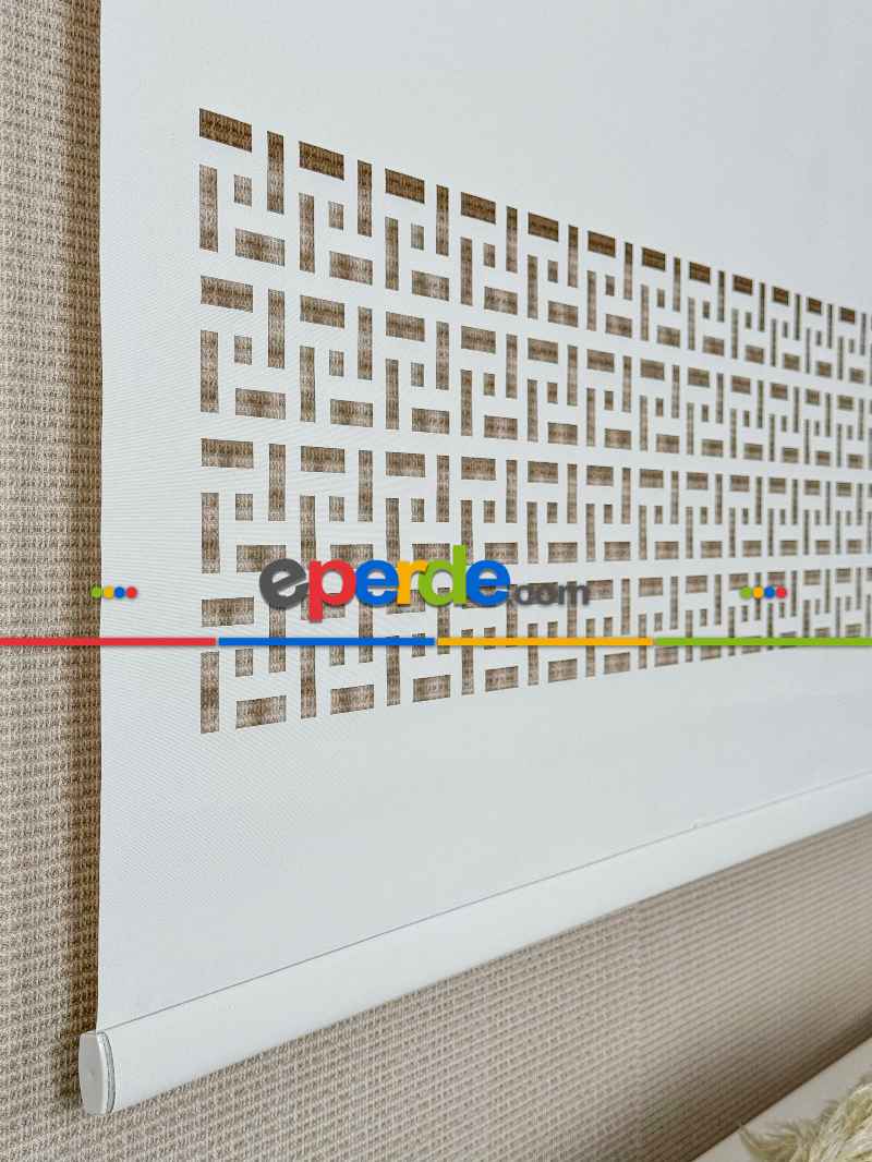 Salon Ekru Lazer Kesimli Stor Perde ( Lazer Kesim Fiyata Dahildir) Metal Kasalı - Yüksek Kalite - Kornişe Kolay Montaj Seçenekli