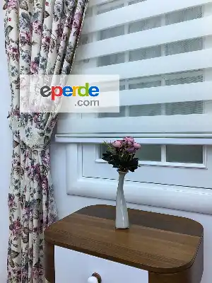 Çiçekli Desen Fon Perde 2016 Pembe - Gri- Turkuaz-Eflatun