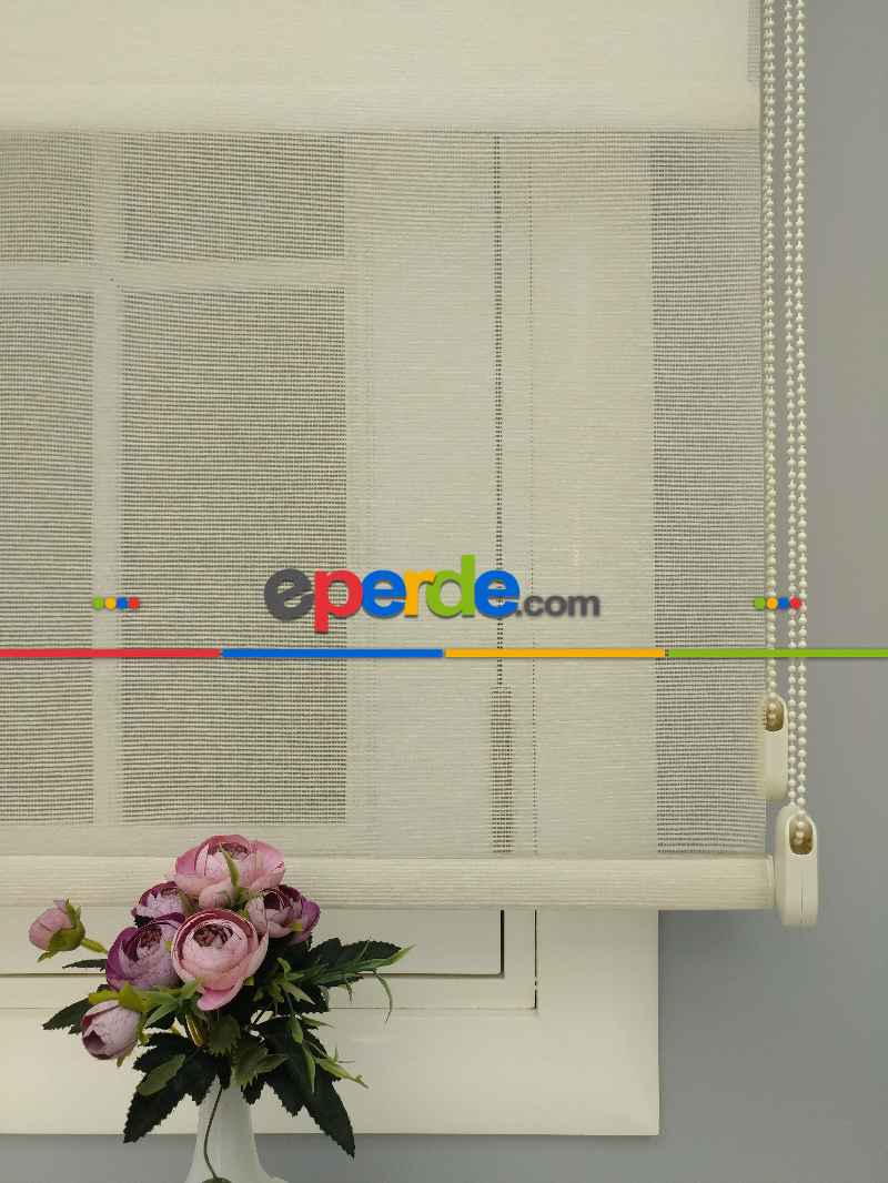 Çiftli Sistem Tül Stor- Bej