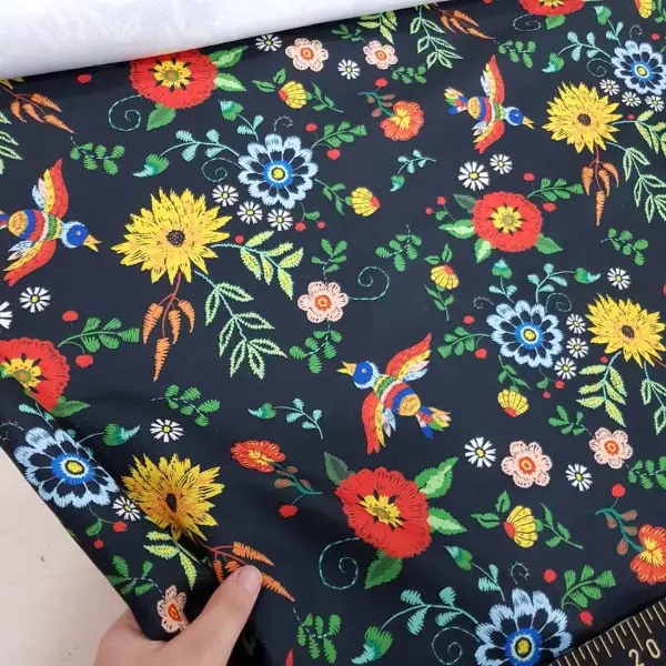 Çiçek Desenli Fon Perde Evm462 - Kumaşı Kalındır Duck Bezi Değildir.- Siyah-Kırmızı-Siyah Kırmızı-Çok Renkli