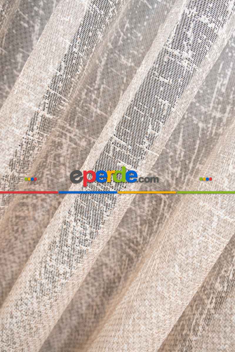 Modern Bej Rengi Degrade Geçişli Tül - Örme Dantel Tül