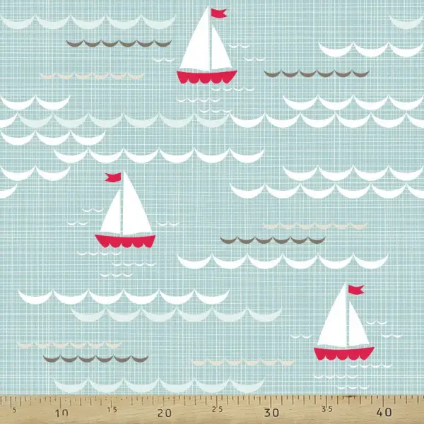 Bebek Odası Fon - Marine Kayık Desenli Fon Perde Evm670 Kumaşı Kalındır Duck Bezi Değildir- Mavi