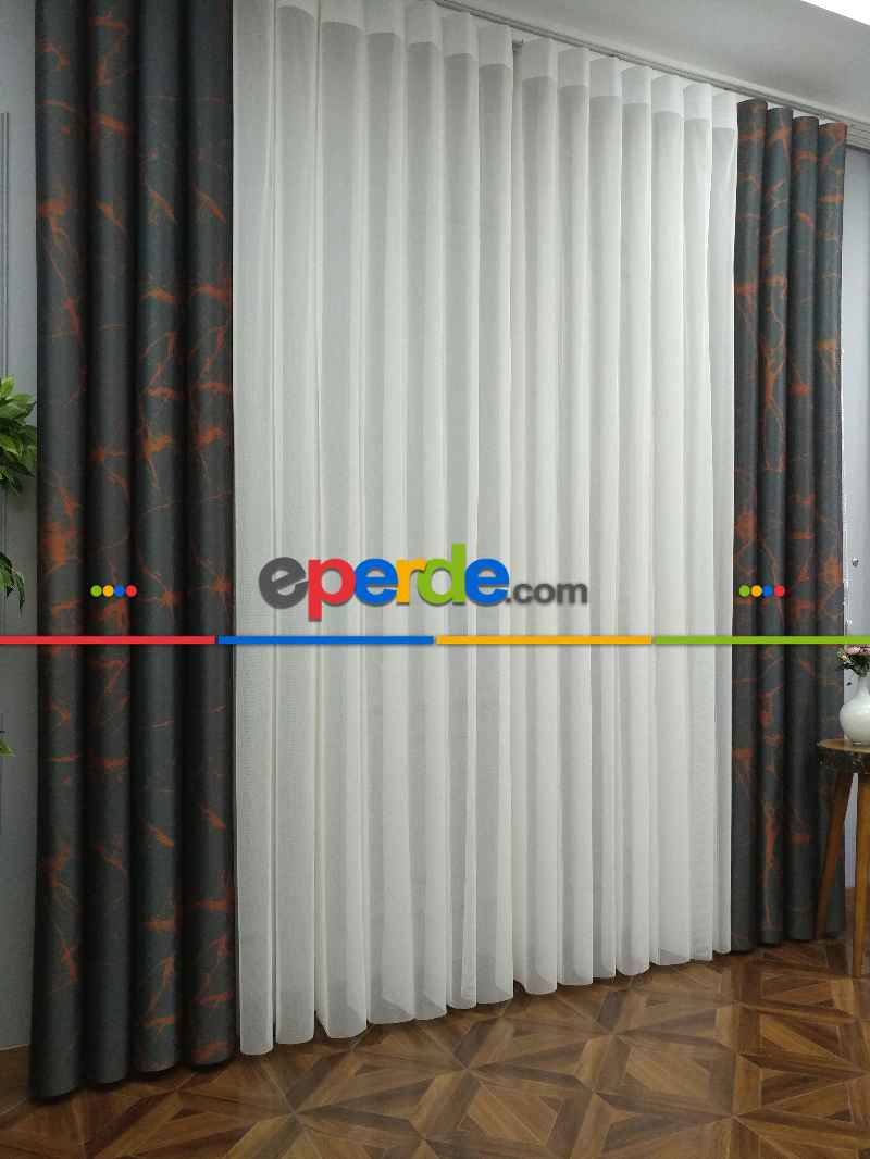 Yatak Odası - Lens Akıllı Dikey Tül Perde Mermer-23- Çok Renkli 2