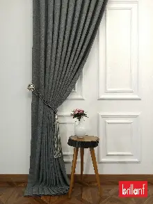 Brillant Keten Gri Renk Düz Fon Perde - Gri-füme-antrasit