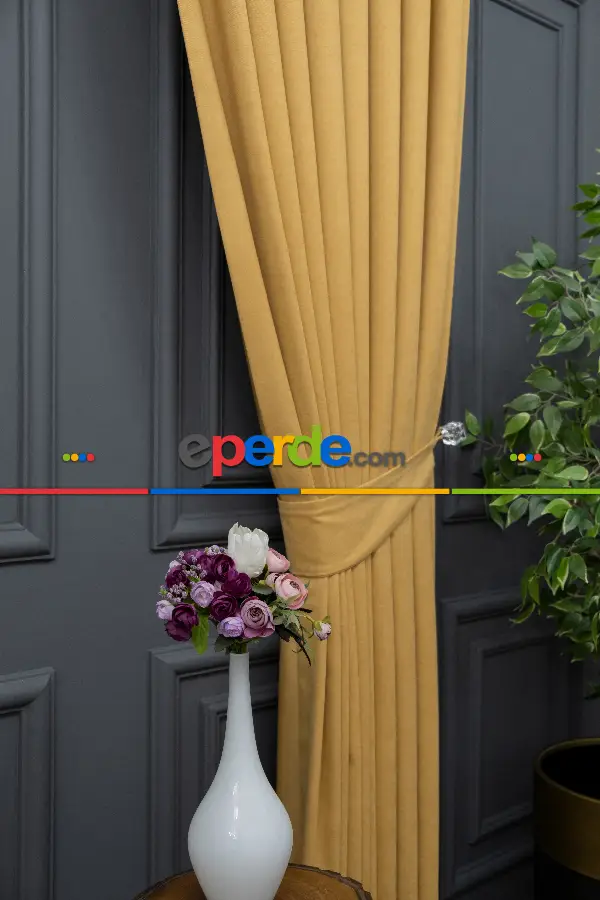 Hardal Düz Fon Perde Dökümlü Fon Perde