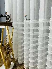 Puf Puf Ponponlu Saçaklı Tül Perde