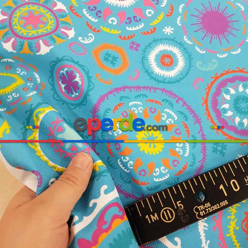 Osmanlı Mutfak Perdesi Kanat Fon Perde Desenli- Mavi