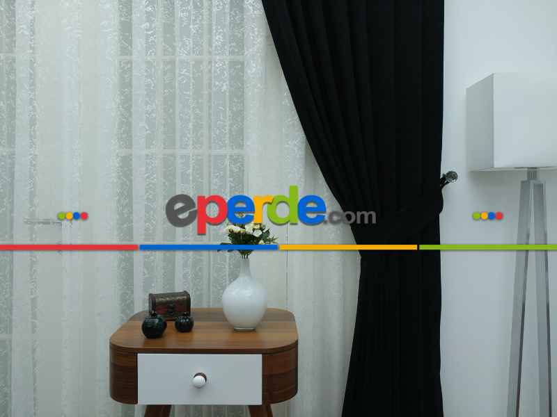 Siyah Düz Sade Mutfak Fon Perde Yan Kanat Perdesi- Siyah