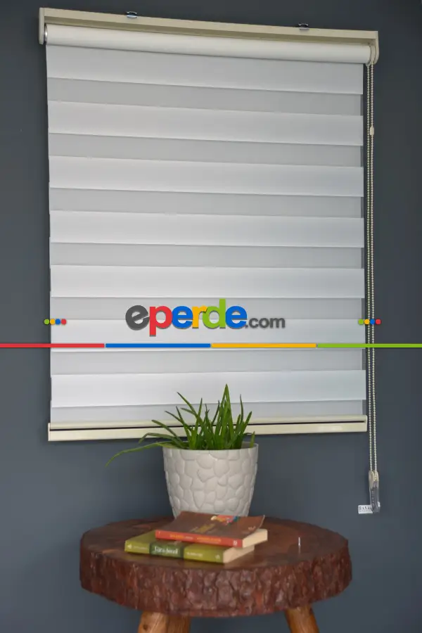 Mutfak - Halim Perdesan Ba-02 Beyaz Renk Etekli Veya Eteksiz Zebra Stor Perde