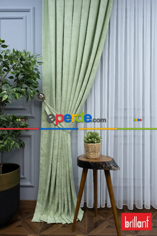 Brillant Jakar Desen Fon Perde(Dökümlü Fon )- Su Yeşili