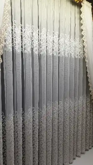 Sarmaşık Şal Desen İşlemeli Tasarım Model Etek Geniş Desen Ara Desenli Tül Perde