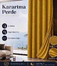 Keten Hardal Sarı Kalın Güneşlik Blackout Kararma Fon Perde