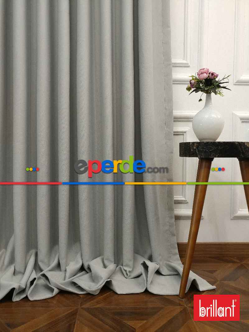 %90 Brillant Karartma Blackout Açık Gri Renk Fon Perde- Gri Açık