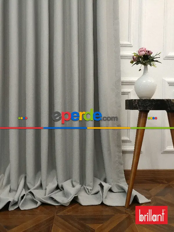 Yatak Odası - Brillant Karartma Blackout Açık Gri Renk Fon Perde- Gri Açık