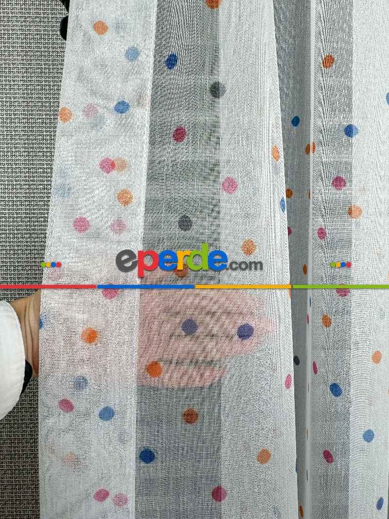 Bebek Odası Tül Perde - Çok Renkli Puantiye Nokta Desen Baskılı Tül Perde, Çocuk-bebek Odası, Premium Seri