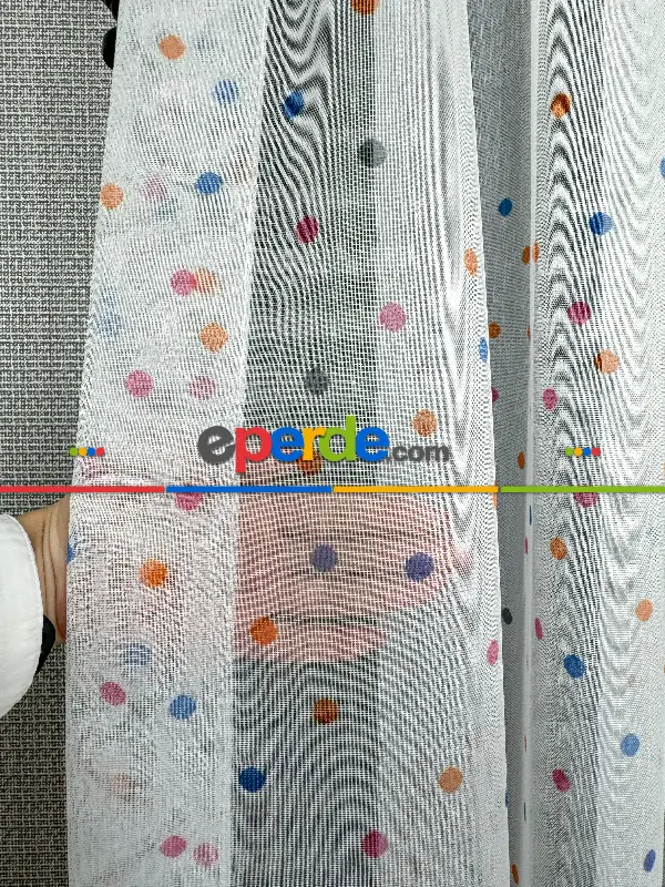 Bebek Odası Tül Perde - Çok Renkli Puantiye Nokta Desen Baskılı Tül Perde, Çocuk-bebek Odası, Premium Seri