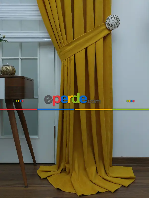 Hardal Sarısı Düz Fon Perde (280 Eninde)- Hardal Sarısı