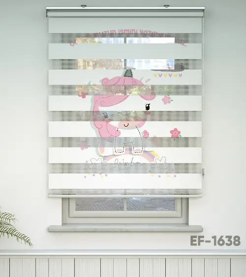 Unicorn Desenli Özel Baskılı Zebra Perde- Çok Renkli