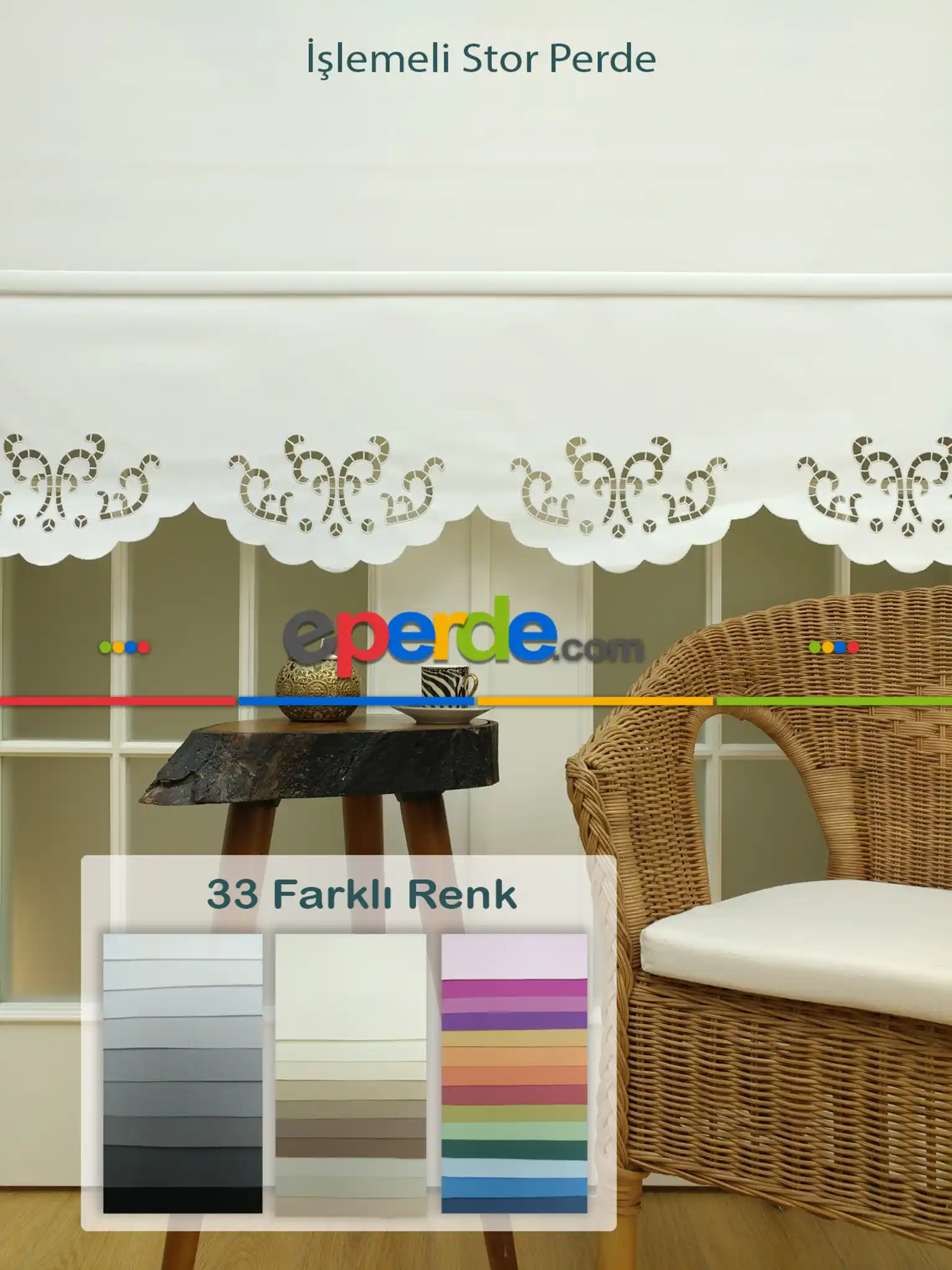 Nakış İşlemeli Stor Perde 33 Farklı Renk Seçeneği- Gri-füme-antrasit-beyaz-krem-ekru-çok Renkli