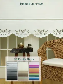 Yatak Odası - Nakış İşlemeli Stor Perde 33 Farklı Renk Seçeneği- Gri-füme-antrasit-beyaz-krem-ekru-çok Renkli