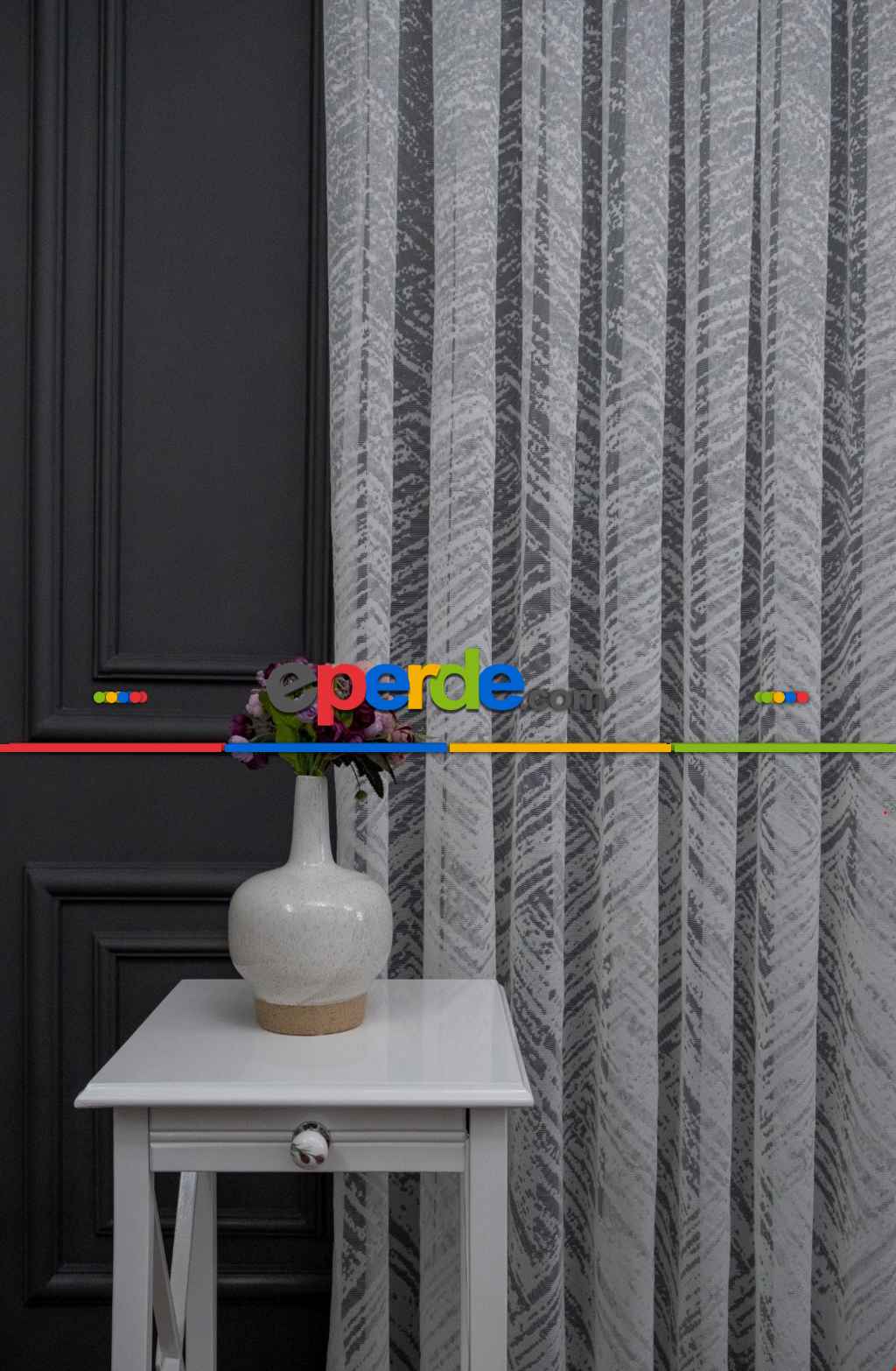 Hazır Ölçülü 2025 Model Tül Perde Modern Desenli Tül - Ekru