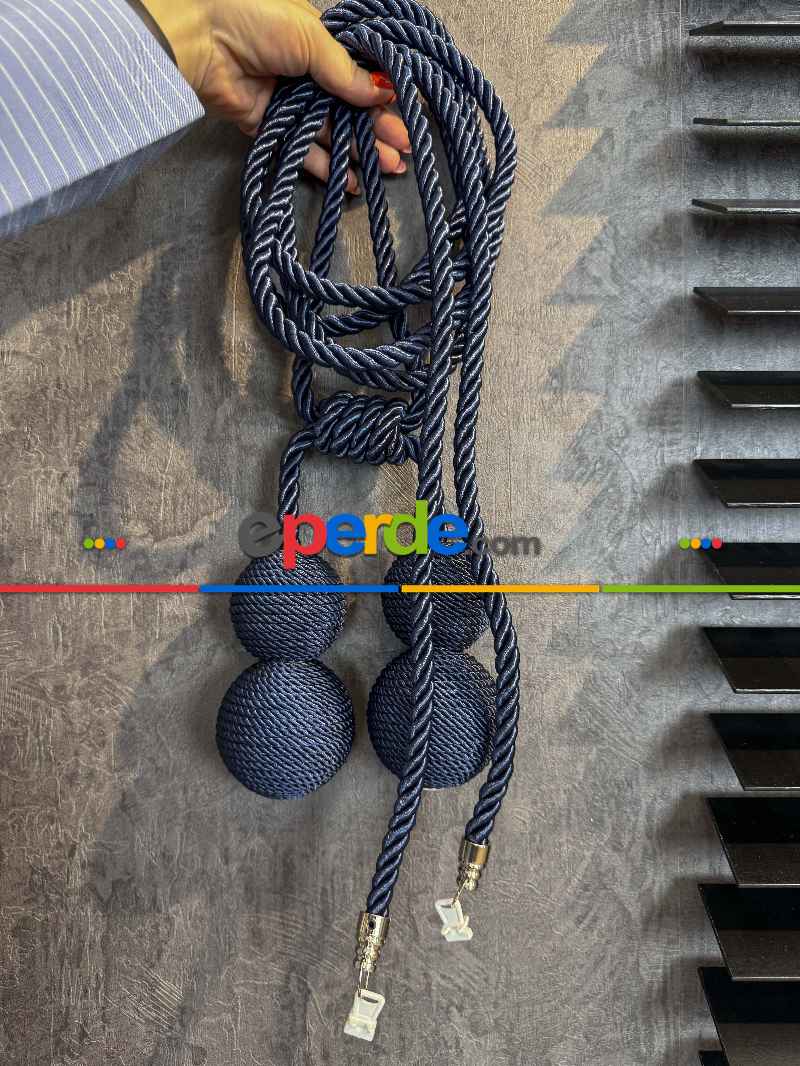 Lacivert Krem Braçol Perde Bağı