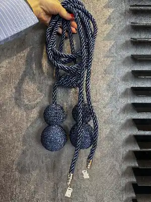 Lacivert Krem Braçol Perde Bağı
