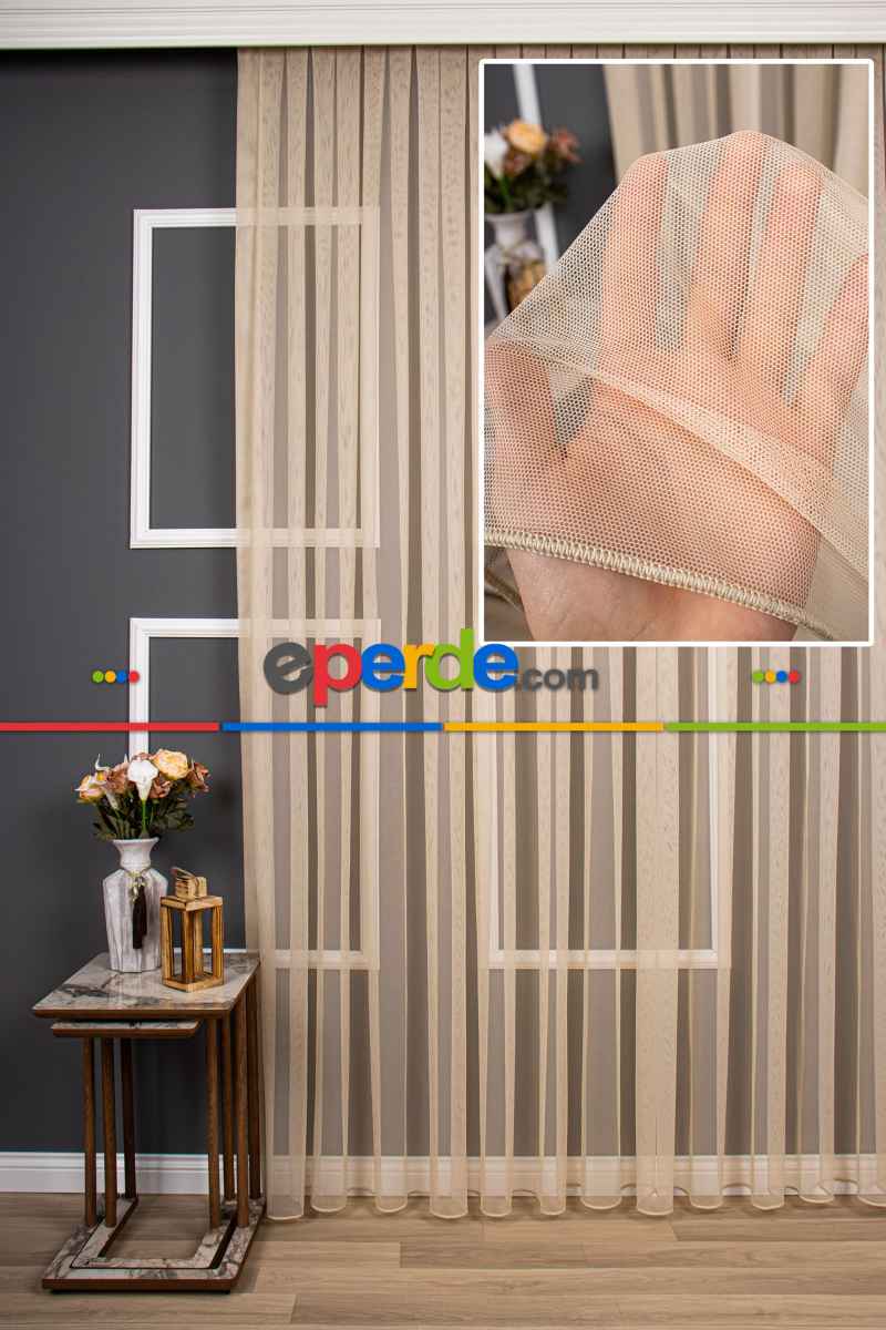 Mutfak - Bej Grek Tül Perde, 1. Kalite, Ütü İstemez