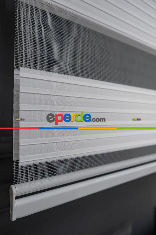 Salon Zebra Perde - Beyaz Renk Yüksek Kalite Pliseli Zebra, Mekanize Perde