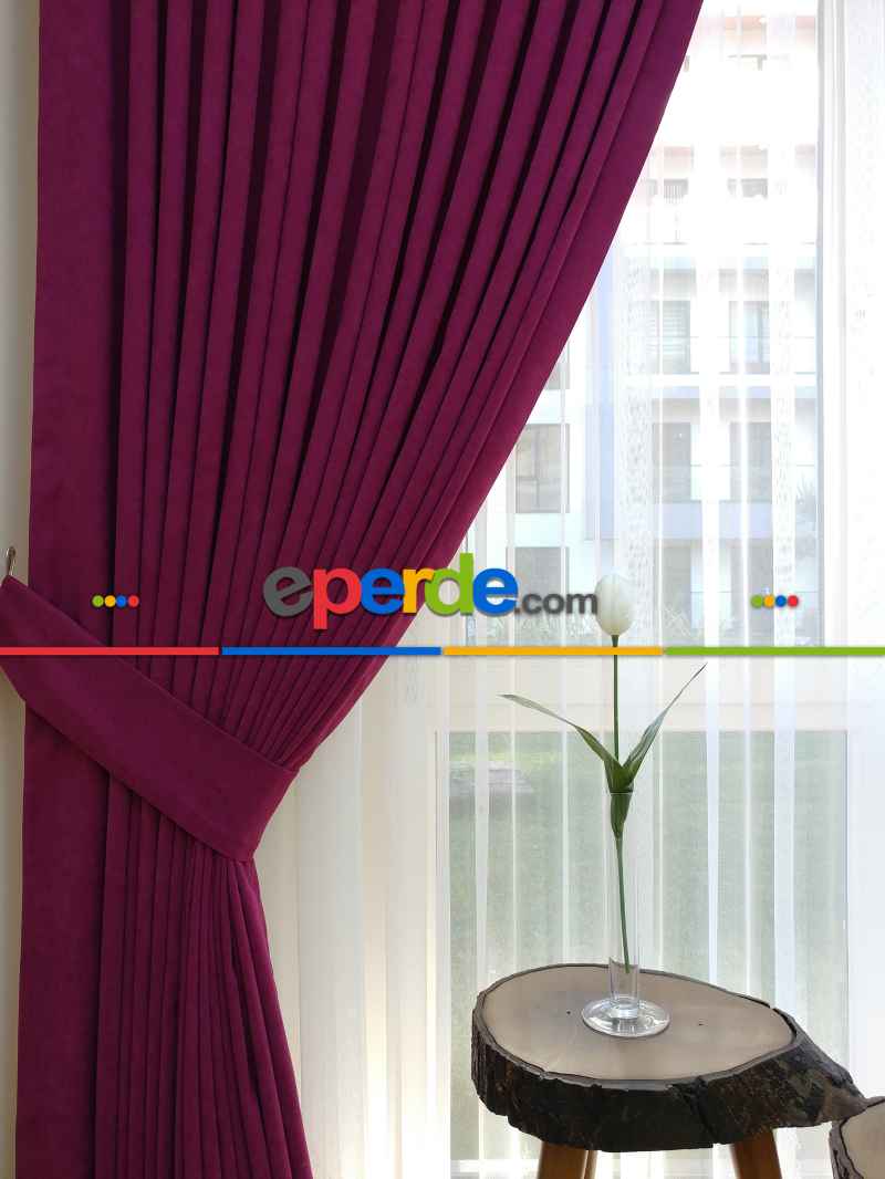 Mürdüm Düz Fon Perde Dökümlü Birinci Kalite 300 Cm Geniş En Daha Hesaplı- Mürdüm Koyu