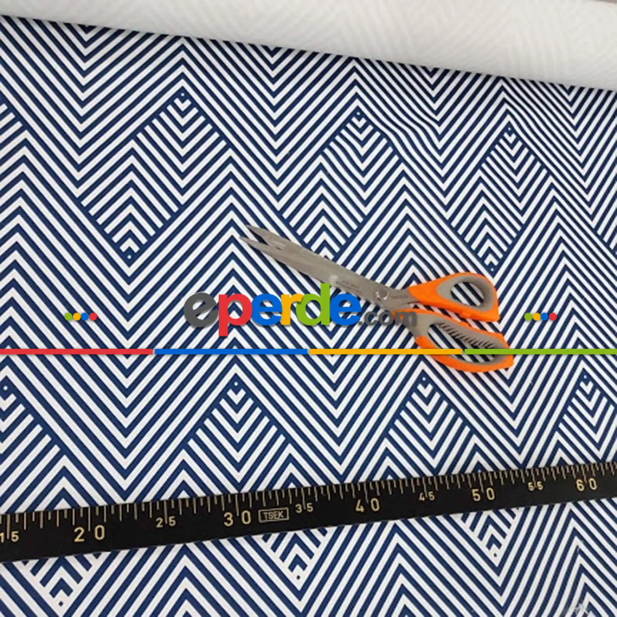 Lacivert Zigzak Desenli Fon Perde Evm620 Kumaşı Kalındır Duck Bezi Değildir- Lacivert-Beyaz