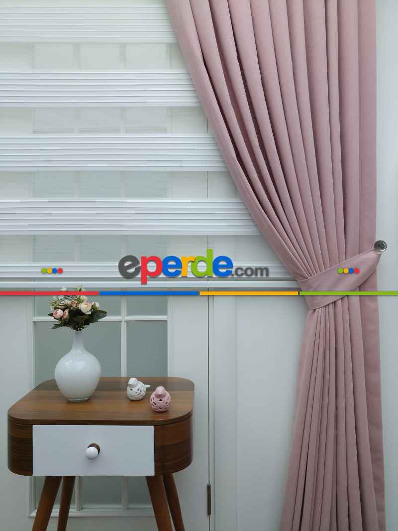 Pudra Pembe -gül Kurusu - Düz Fon Perde (300cm 1.kalite Dökümlü Fon Perde)- Pembe Pudra Pembe