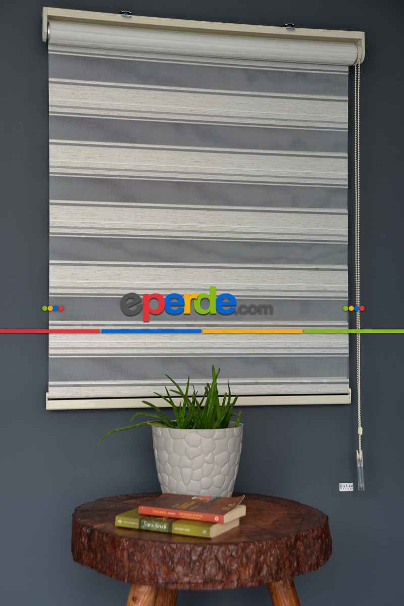 Halim Perdesan Plz-801 Sütlü Kahve, Gri & Beyaz Renk Etekli Veya Eteksiz Zebra Stor Perde