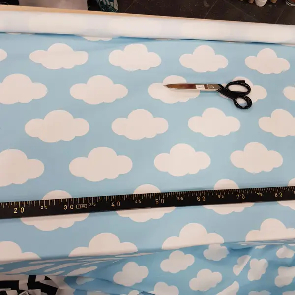 Bulut Desenli Fon Perde Evm484-1 Kumaşı Kalındır Duck Bezi Değildir- Beyaz-Mavi Açık