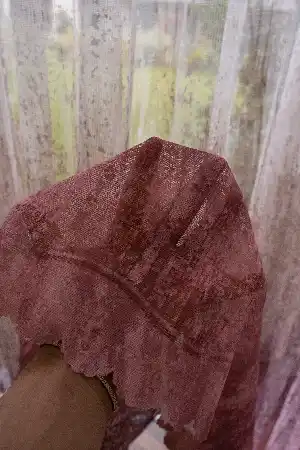 Hazır Ölçü Modern Pembe Ve Kahverengi Desenli Degrade Geçişli Örme Tül Perde Yüksek Kalite