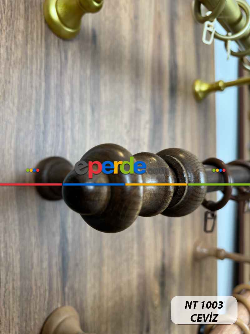 Ceviz Renk Raylı Veya Raysız Plastik Halkalı Rustik Perde Askısı