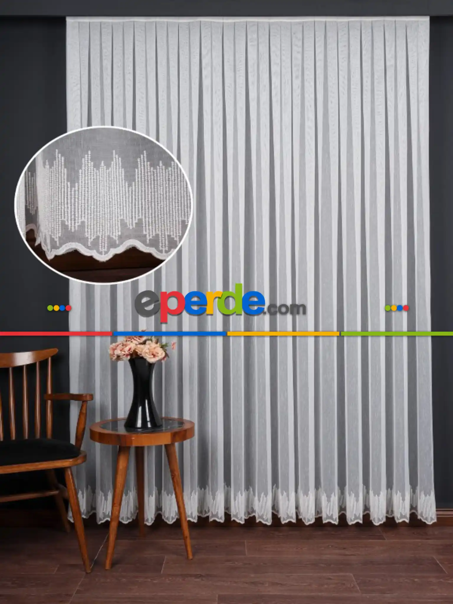 Etek Ucu Nakış İşlemeli Tül Perde