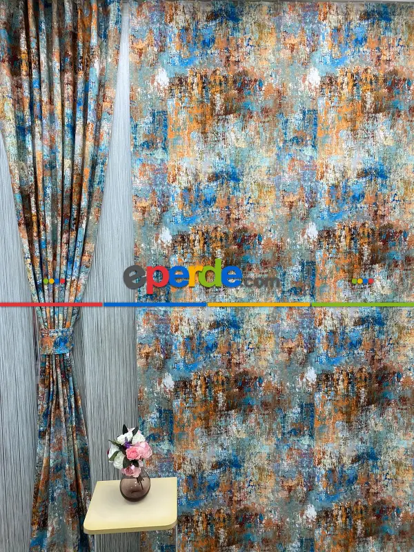 Modern Desenli Fon Perde 7 - ( Kalın Pamuklu Kumaş)- Kahve Venge-mavi Açık-mavi Koyu-ekru-hardal Sarısı