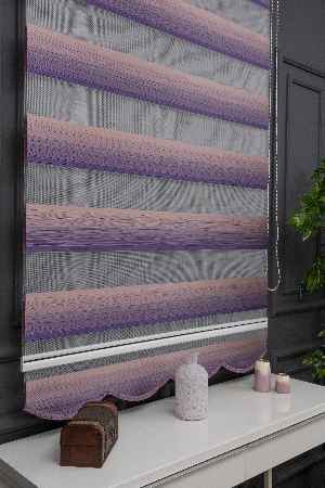Zebra Perde - Mor Pudra Pembe Geçişli Kırık Pileli Zebra Perde