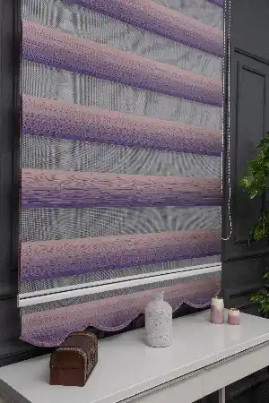Zebra Perde - Mor Pudra Pembe Geçişli Kırık Pileli Zebra Perde
