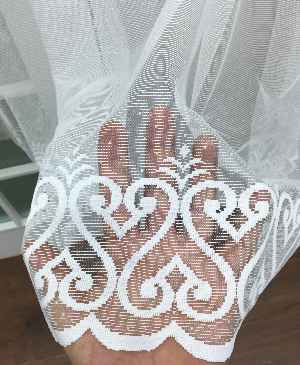 Etek Ucu Desenli Dantel Tül Perde- Ekru