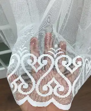 Etek Ucu Desenli Dantel Tül Perde- Ekru