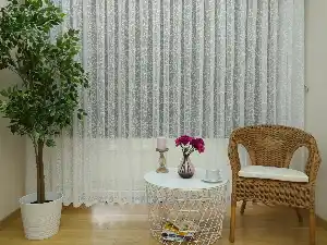 250 X 255cm Cam İçin Hazır Tül Perde (6,25mt Kumaş Kullanılır)- Ekru 250cm X 255cm 