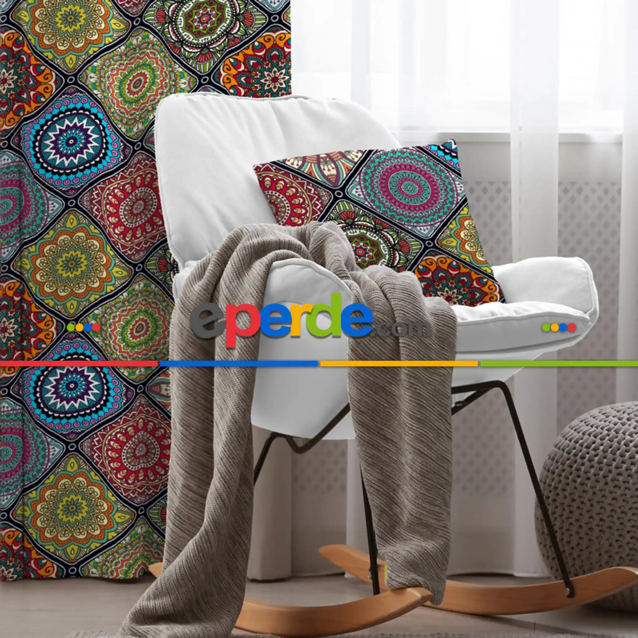 Genç Odası - Etnik Desenli Fon Perde Evim 403 Kumaşı Kalındır Duck Bezi Değildir