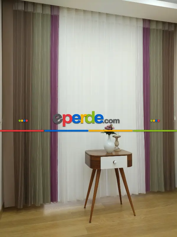 Salon - 1. Kalite Çizgili Tül Dikey Zebra Perde - Ft11 Sütlü Kahve- Ft09 Elegance- Ft21 Gül Kurusu- Ft02 Ekru- Gül Kurusu