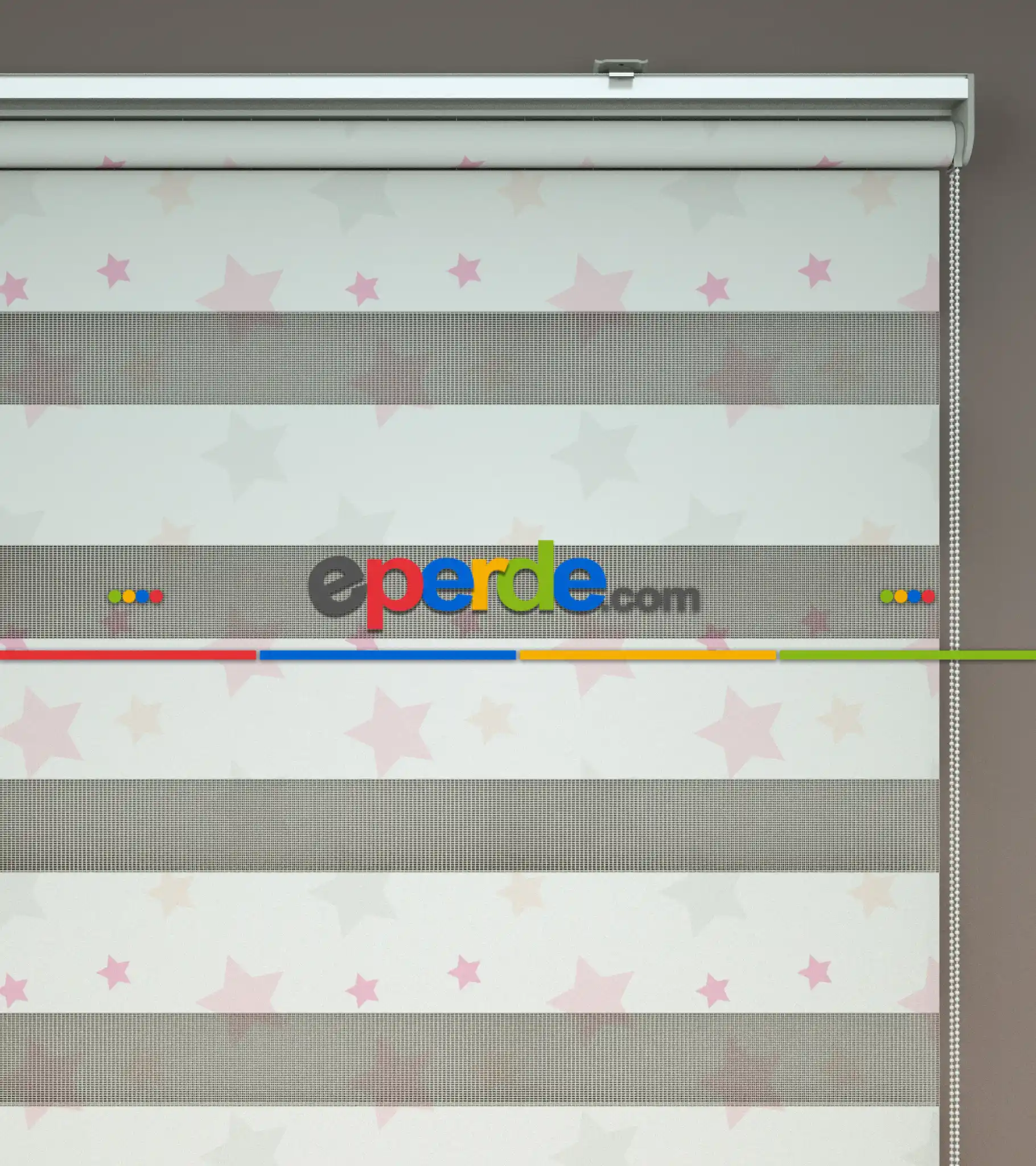 Yıldız Desenli Baskılı Zebra Perde- Çok Renkli