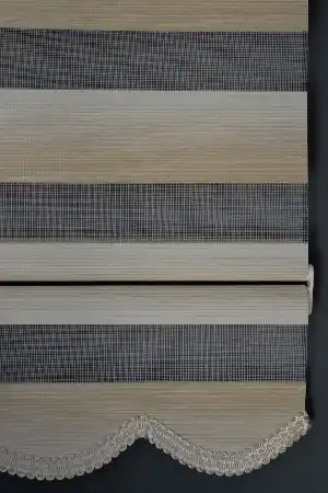 Halim Perdesan Yz-01 Krem & Sütlü Kahve Renk Etekli Veya Eteksiz Zebra Stor Perde